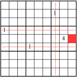 Sudoku: gedachte Linien vertikal und horizontal